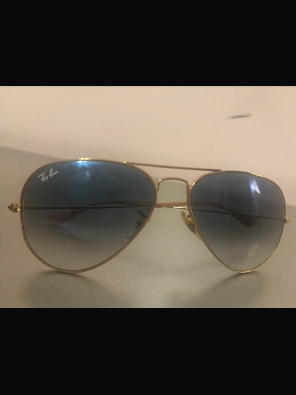 Ray-Ban Gold Frame Aviator Sunglasses with Blue Gradient Lenses